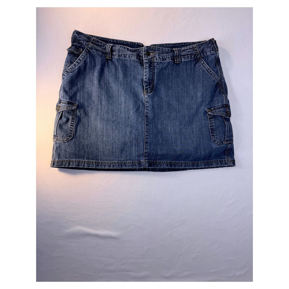 CJ Banks Womens 22W Denim Cargo Skort Stretch Blue Jean Utility Y2K Plus Size